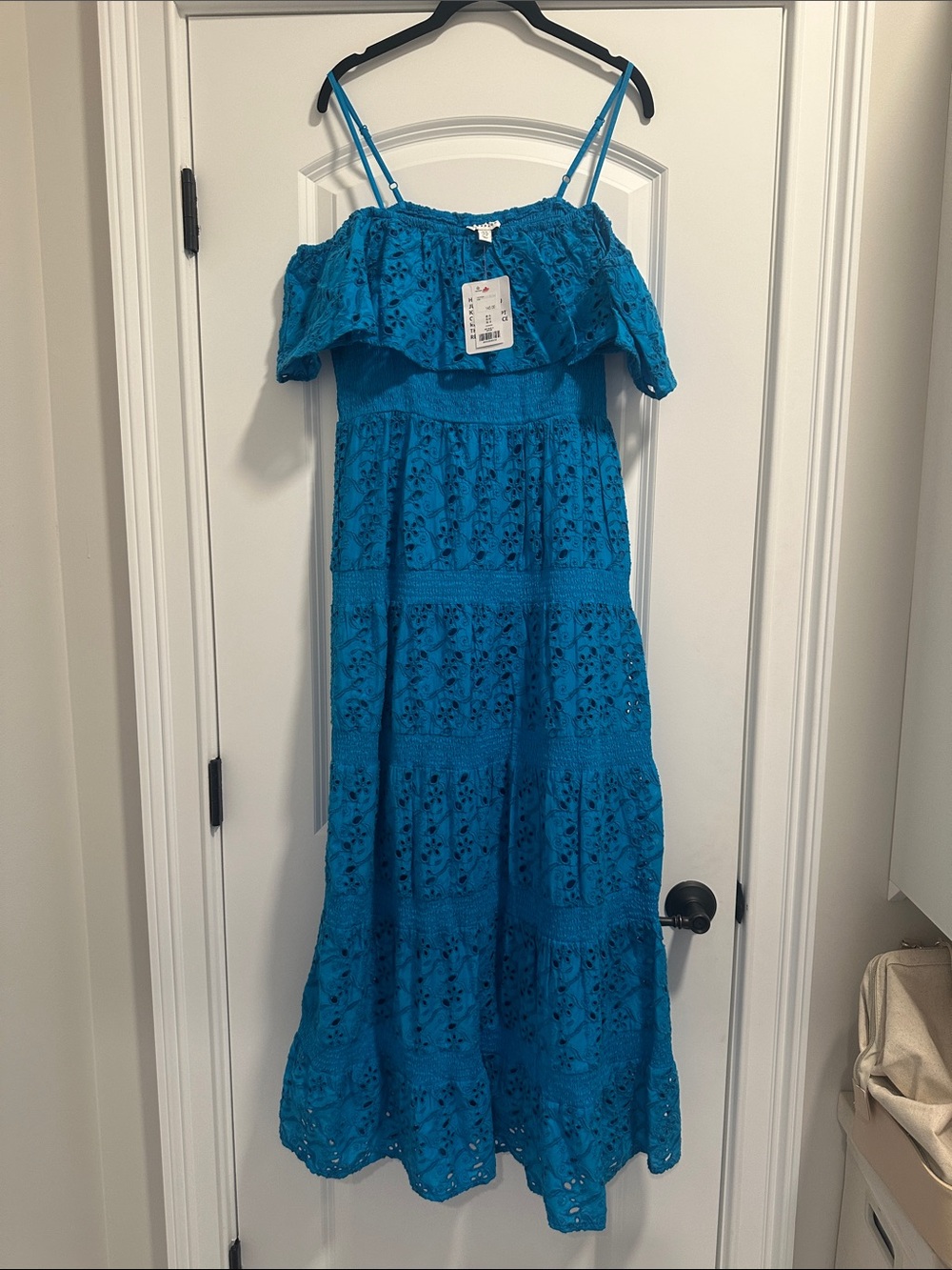 NWT Topshop Turquoise Eyelet Off-Shoulder Maxi Dress